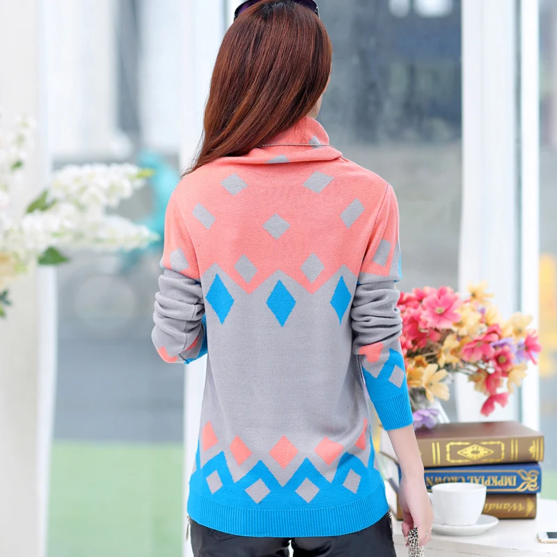 

2019 Autumn Winter New Women's Turtleneck Pullover Sweater Loose Soft Warm Print Female Sweater Knit Bottoming Shirt Casual Tops