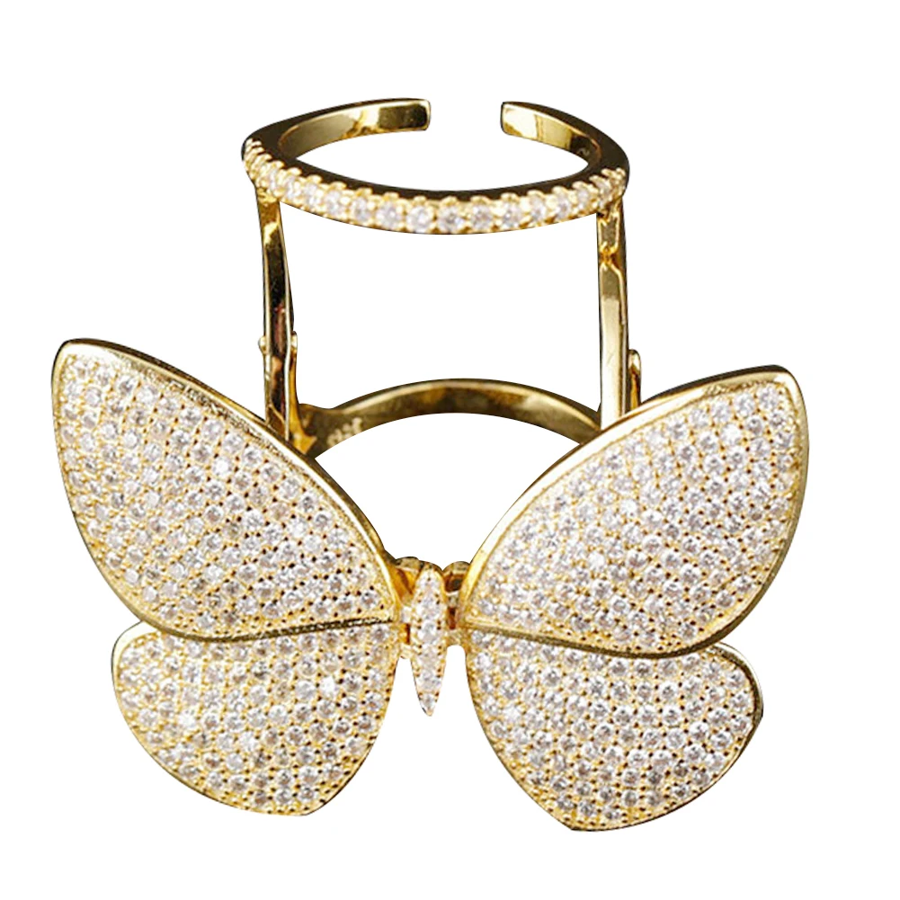 Подвижная бабочка кубическая циркониевая инкрустация женские открытые