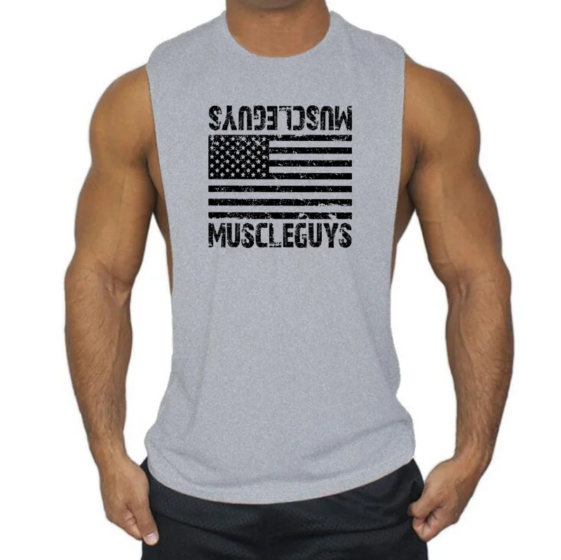 Бренд Muscleguys, одежда для фитнеса, мужские майки, хлопковые спортивные майки, топы для бодибилдинга, стрингеров, Майки для тренировок, майка - Цвет: grayN169
