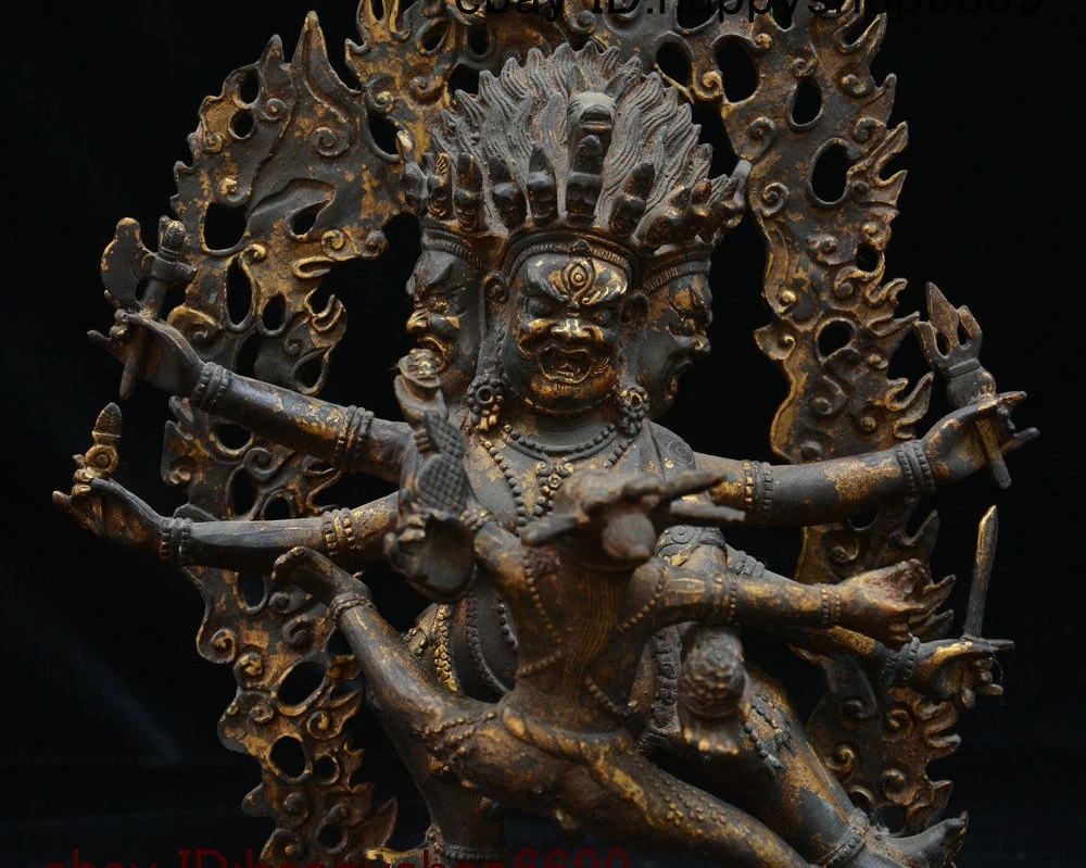 12&quot Tibet Bronze Gilt Mahakara Mahagora Mahakala Wrathful Deity Kwan-yin Statue | Дом и сад