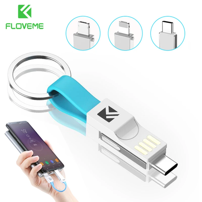 FLOVEME 3 в 1 Мини брелок USB кабель Micro usb type C для iPhone iPod быстрое зарядное устройство кабель синхронизации данных и зарядки кабель