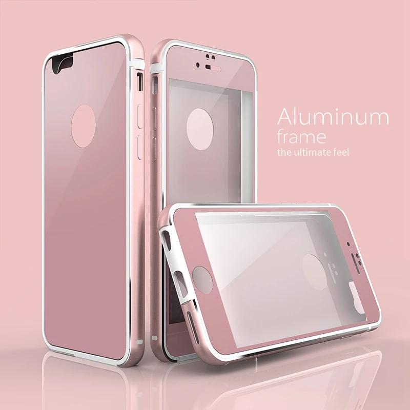 For iPhone 6 Case Luxury Rose Gold TPU Metal Bumpers + Back Front Glass Film 360 Degree Full Body Cover 6S Plus |