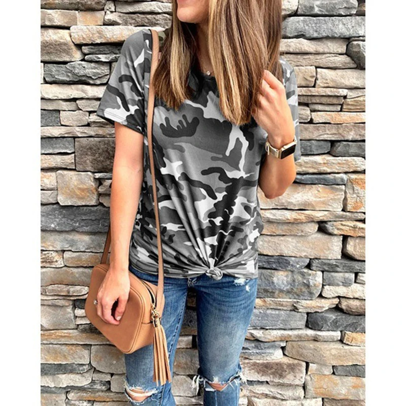 Women Printed Camouflage Short Sleeve O Neck All-match T-shirt Female Military Casual Loose Bottoming Summer Top Tees SJ2932U | Женская