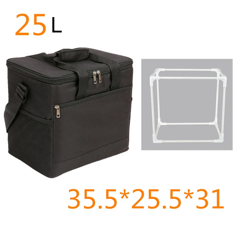 black 25L bracket 20L 25L большая сумка для обеда, Термосумка для пикника, большая сумка-холодильник, пакет для льда, еды, напитков, вина, термос, теплоизоляционная сумка на плечо для транспортного средства - Цвет: black 25L bracket