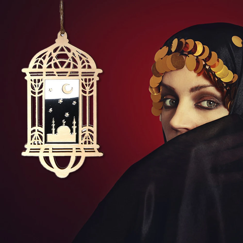 DIY Eid Mubarak зеркальный фонарь Pedant мусульманское украшение дома фанера Резной орнамент ремесла с шнурком