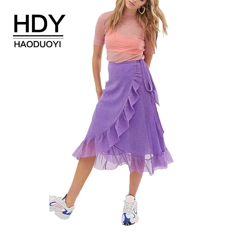 Женская облегающая юбка HDY Haoduoyi однотонная фиолетовая обтягивающая с блестящим