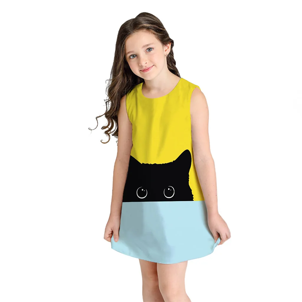 Teen Toddler Kid Girl Sleeveless 3D Cartoon Print O Neck Mini Dresses Casual Clothes High Quality Summer Outfits | Детская одежда и