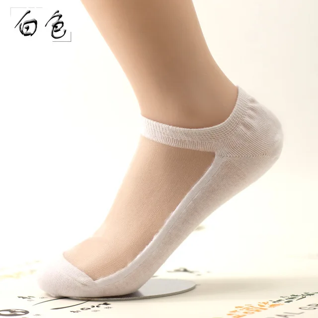 Милые носки лодочки с закрытым носком прозрачные шелковые кристаллами