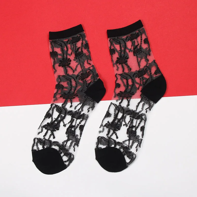 5pairs-flower-2 5 пар в партии, прозрачные носки, женские летние Необычные кружевные носки, шелковое платье, одежда Harajuku, веселые забавные носки, сетчатые прозрачные носки - Цвет: 5pairs-flower-2