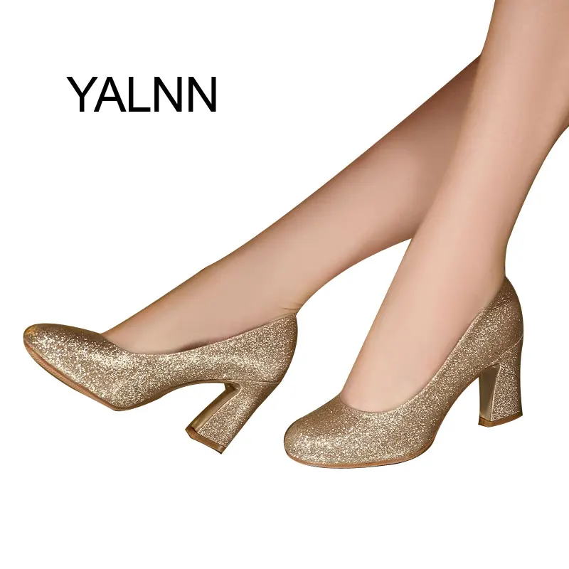 YALNN/золотистые Модные женские свадебные туфли на высоком каблуке 7 см новые