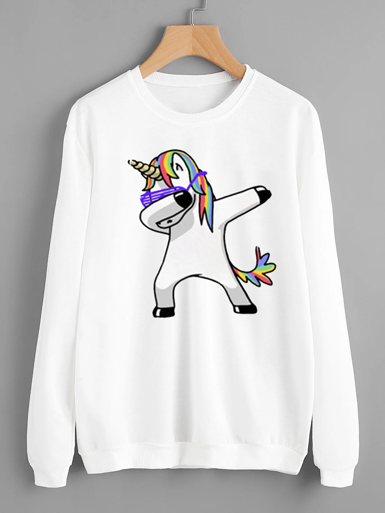 

Autumn Winter New Unicorn Loose Round Collar Collar Velveteen Hoodie Hooded Sweatshirts Women Casual Hoody Long Sleeve Thicken