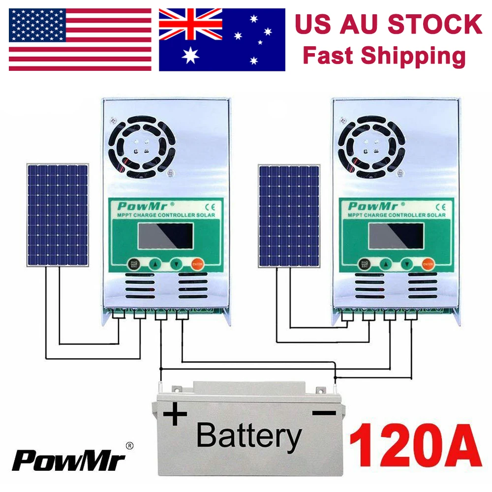PowMr 120A 100A 60A MPPT солнечные контроллеры заряда 12 В 24 в 36 в 48 в авто 190 в PV ЖК-дисплей свинцово-кислотные литиевые регуляторы батарей