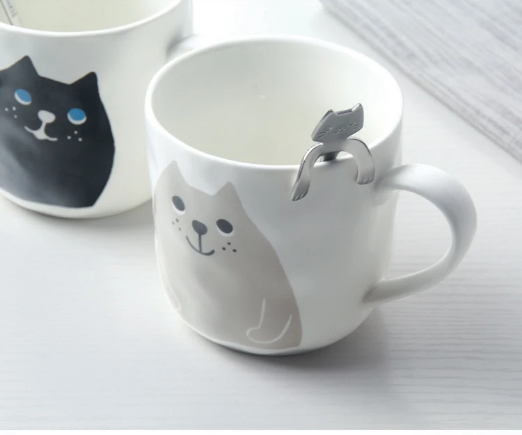 Мультяшная Милая керамическая кофейная кружка, креативные кружки с котом и ложкой, кружки с животными, посуда для напитков, рождественский подарок