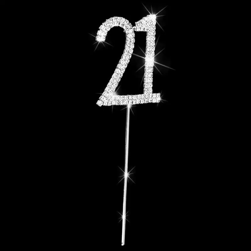 № 10, 16, 20, 21, 25, 50, 60, 70, стразы, украшенные цифровой наклейкой, Топпер для торта, для 10-й 20-й 60-й свадьбы, юбилея/дня рождения