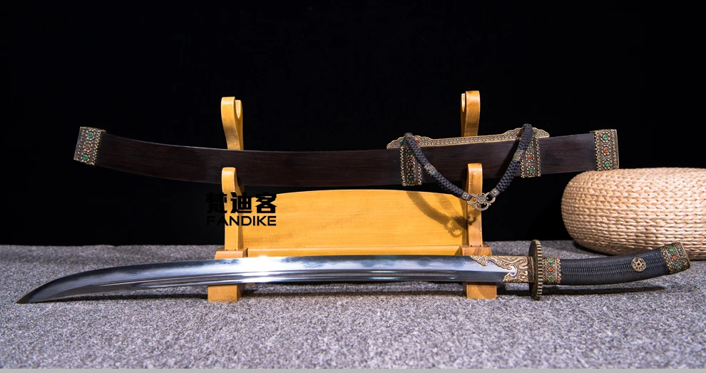 High-quality goods Hand-made Folded steel+clay tempered Ebony Chinese Qing Dynasty Sword Very Sharp Qing dao Scabbard of square