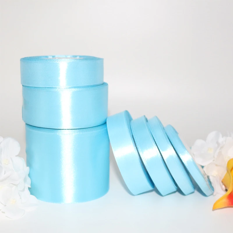 25 ярдов Небесно Голубой шёлковый атласный ленточный Свадебный декор подарочная