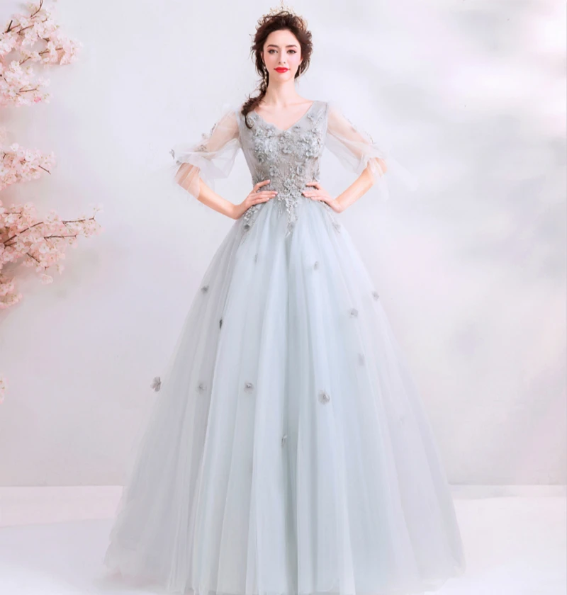 SSYFashion/Новое кружевное вечернее платье с v-образным вырезом длина до пола рукав