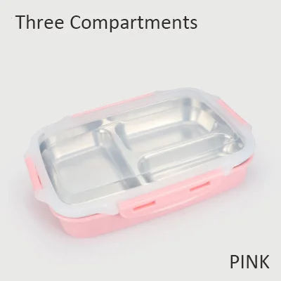 Pink 3 Compartments GLANYOMI 304 Ланч-бокс из нержавеющей стали с отделениями, бэнто-бокс для детей, школьников, пикников, контейнер для еды - Цвет: Pink 3 Compartments