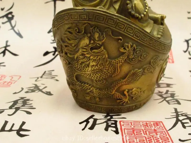 Китайский медный счастливый Майтрейя Будда сидячая статуя Dragon Phoenix YuanBao|statue|statues