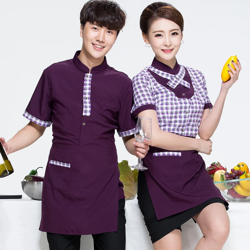 

Hotel Uniform Summer Female Fast Food Cake Shop Waiter Overalls Uniform Cafe Restaurant Clothing J256