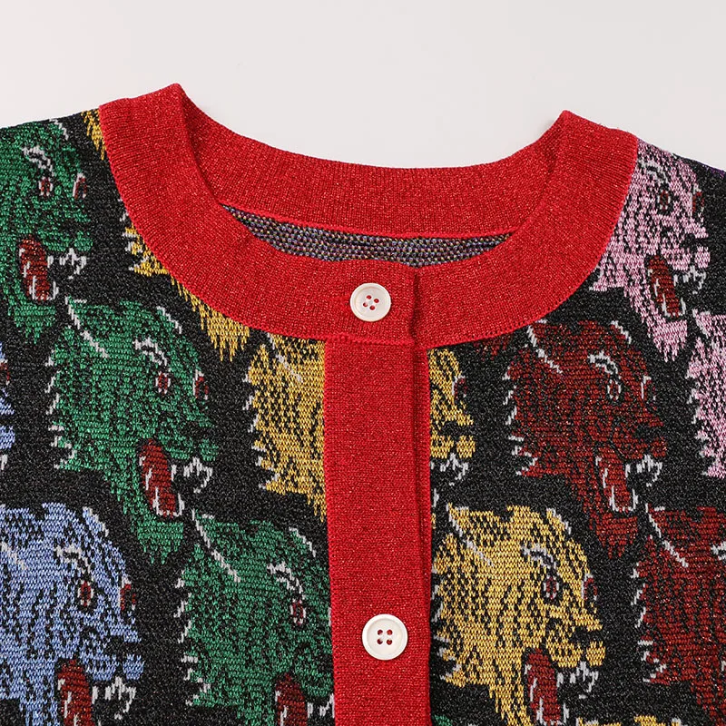 Свитер GRUIICEEN Осенний/Зимний вязаный свитер с длинным рукавом и Рисунком Тигра