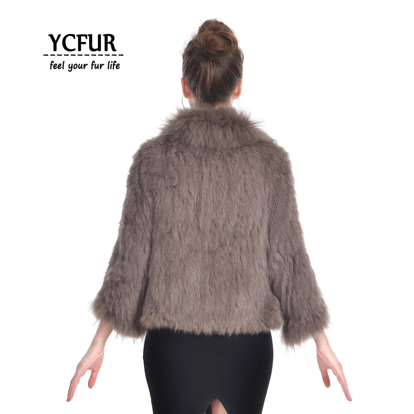 

YCFUR Women Poncho Pashmina Winter Soft Warm Knit Real Rabbit Fur Shawls with Raccoon Fur Collar Scarves Wraps For Women