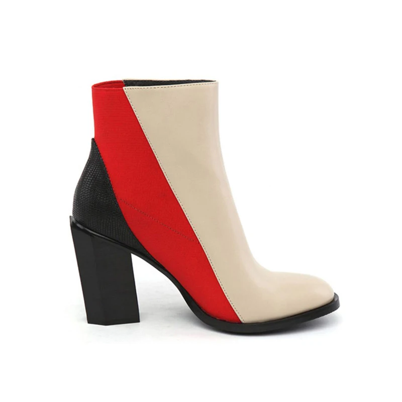 Женские ботинки из натуральной кожи с круглым носком без шнуровки на квадратном