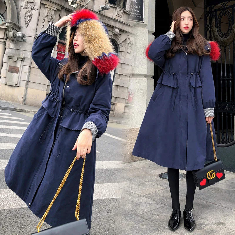 Colorful large raccoon dog fur collar thick winter down coats women slim waist white duck jackets 2018 autumn MOVAU0167 | Женская одежда