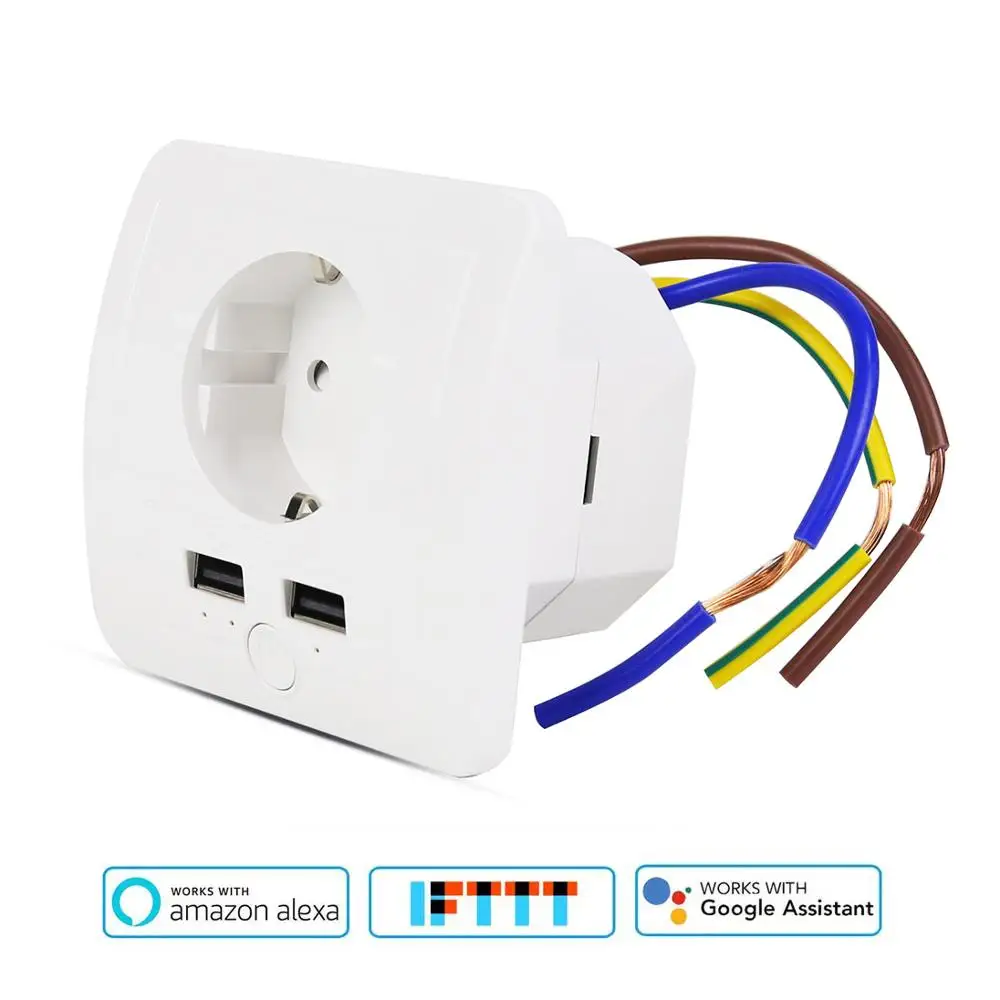 1 PCS Wifi умная настенная розетка EU с 2 usb-портами 15A управление переключателем таймера розетка Голосовое управление работает с Alexa Google App Smart life - Цвет: 1 PCS
