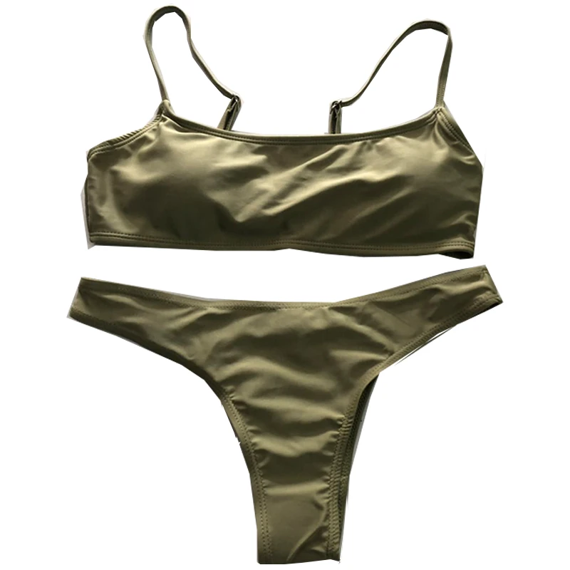 ArmyGreen Сексуальное бикини в форме треугольника комплект Для женщин Сплошной купальный костюм пляжный купальник, одежда для женщин, с низкой талией красный купальник бикини - Цвет: ArmyGreen