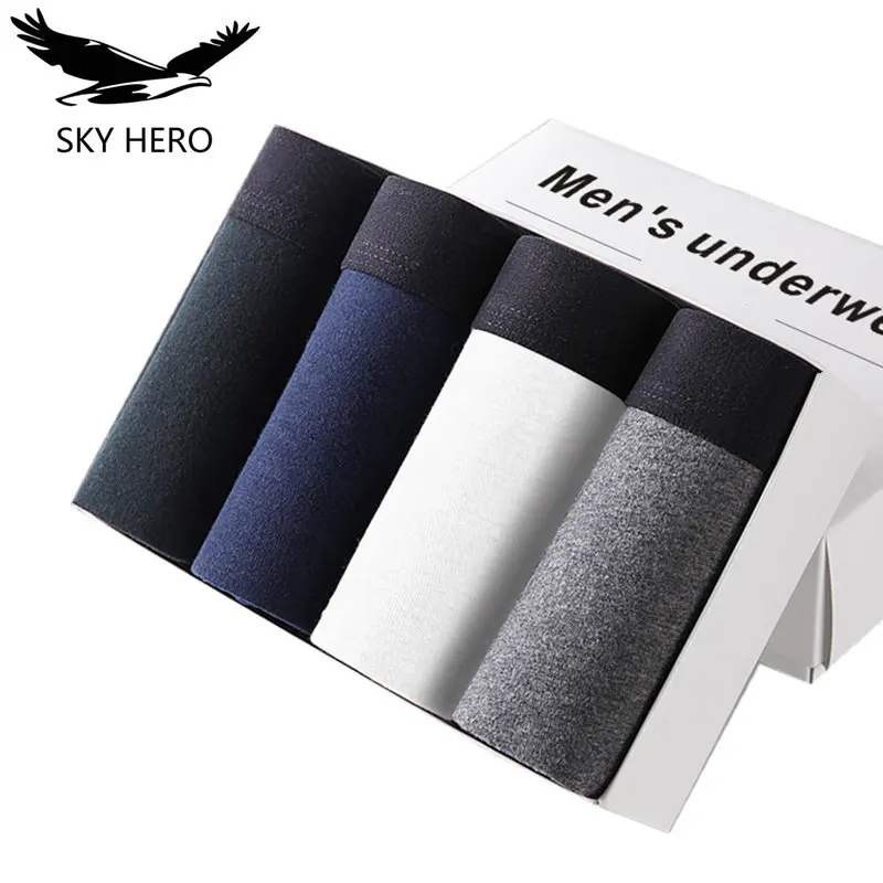 4 шт./лот SKYHERO мужские трусы, хлопковое Мужское нижнее белье, боксеры, дышащие мужские боксеры, одноцветные трусы, удобные брендовые шорты Jdren