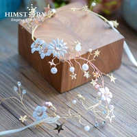 himstory handmade star sunflower wedding hairband wedding gold pearl crystal headpiece wedding hair jewelry hair accessories