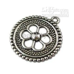 

375pcs Tibetan silver hollow flower round charm A11033