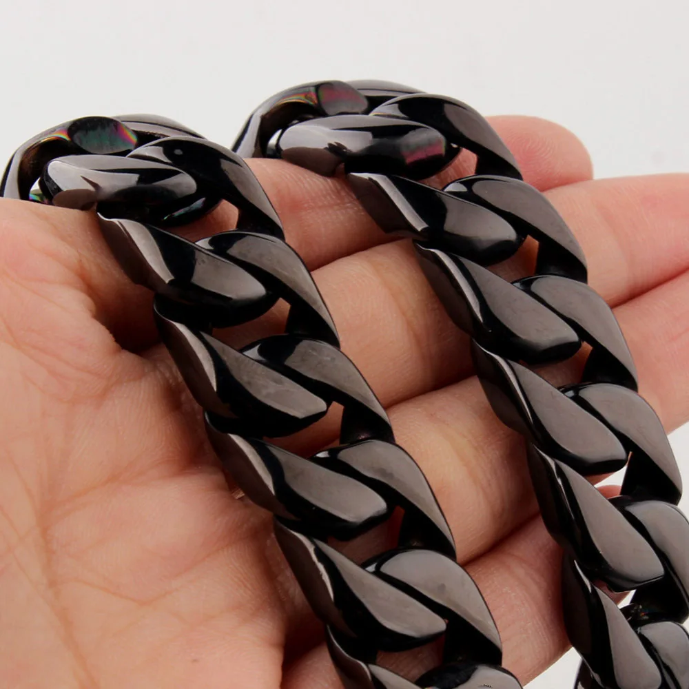 

Top Quality 316L Stainless Steel Jewelry High Polished Heavy Curb Cuban Link Necklaces Singer Rocker For Men's Chains 3Color
