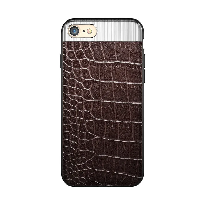 KISSCASS металлический кожаный чехол для iPhone 7, 8, 6, 6S Plus, чехол s, роскошный защитный чехол для телефона, чехлы для iPhone 7, 6, 6S Plus, X, 10 - Цвет: Brown