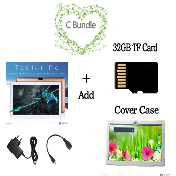 Add Holster 32GB TF BDF планшет, 10 дюймов, две sim-карты, Android 7,0, четыре ядра, ips, планшет, ПК, WiFi, CE, бренд, 3G, телефон, планшет, ноутбук, 4 Гб+ 64 ГБ, ПК, планшет, 10 - Комплект: Add Holster 32GB TF