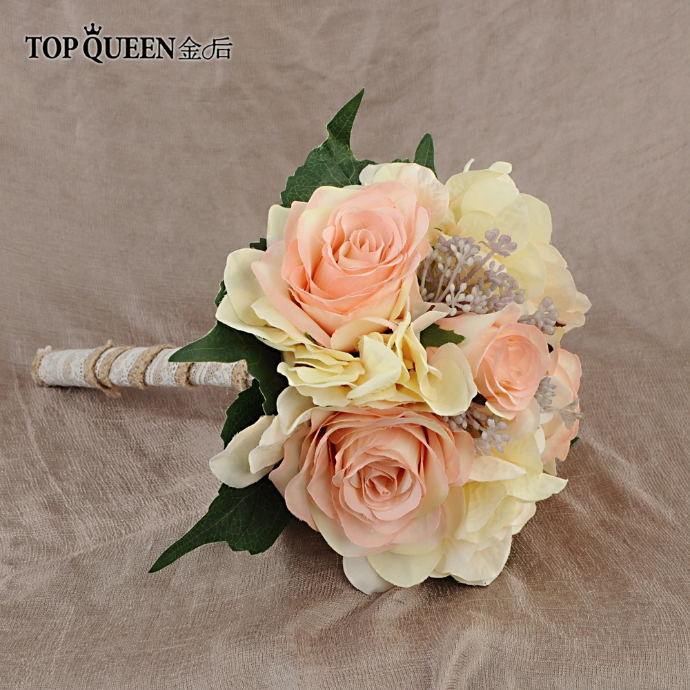 TOPQUEEN F8 Свадебный букет для невесты с цветами цвета шампанского и розовой розы свадебные букеты Быстрая