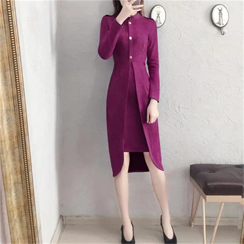 Женское бархатное платье с длинным рукавом модное приталенное осень