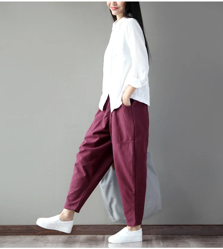 

Fashion Casual Loose Plus Size Vintage Cotton Linen Pants Women Elastic High Waist Wide Leg Pencil Pants Harem Pants Pantalones