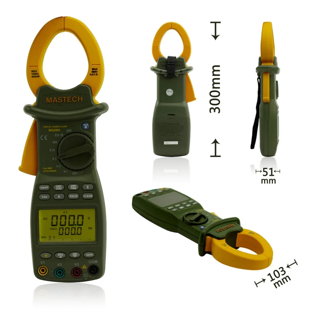 MASTECH MS2203 3 фазный интеллектуальный цифровой силовой зажим мультиметр с
