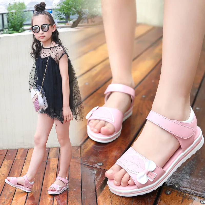 

Kids Sandals For Girls Summer Shoes Open-toe Bow leaf Girls Sandals Beach Flat Shoes For School Female Leather Sandals KS262