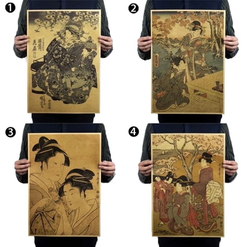 1 шт. Ретро японский Ukiyoe Гейша ВИНТАЖНЫЙ ПЛАКАТ из крафт бумаги кафе декоративная