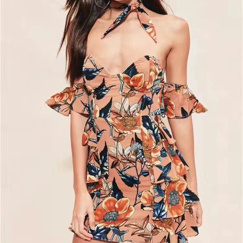 LALA IKAI Bohemian Style Summer Women Mini Dresses Sexy Floral Ruffles A-Line Girl Dress Brand Beach Female SWC1582 47 | Женская одежда