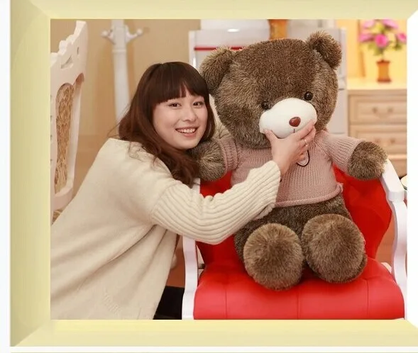 Плюшевый мишка 80 см свитер цвета хаки в полоску плюшевый мягкая кукла подушка w3368