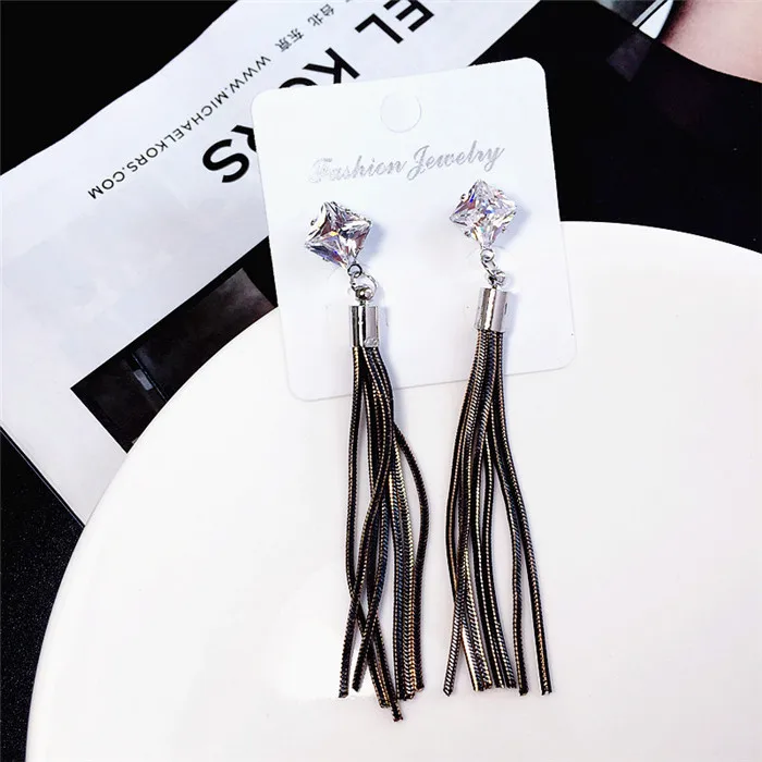 2017 Новая мода женский черный цепи кисточкой квадрат Кристалл мотаться Bijoux Для