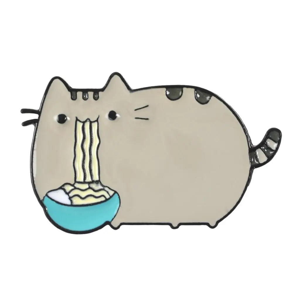 Модная металлическая Милая мультяшная забавная эмалированная брошь Fat Cat ест