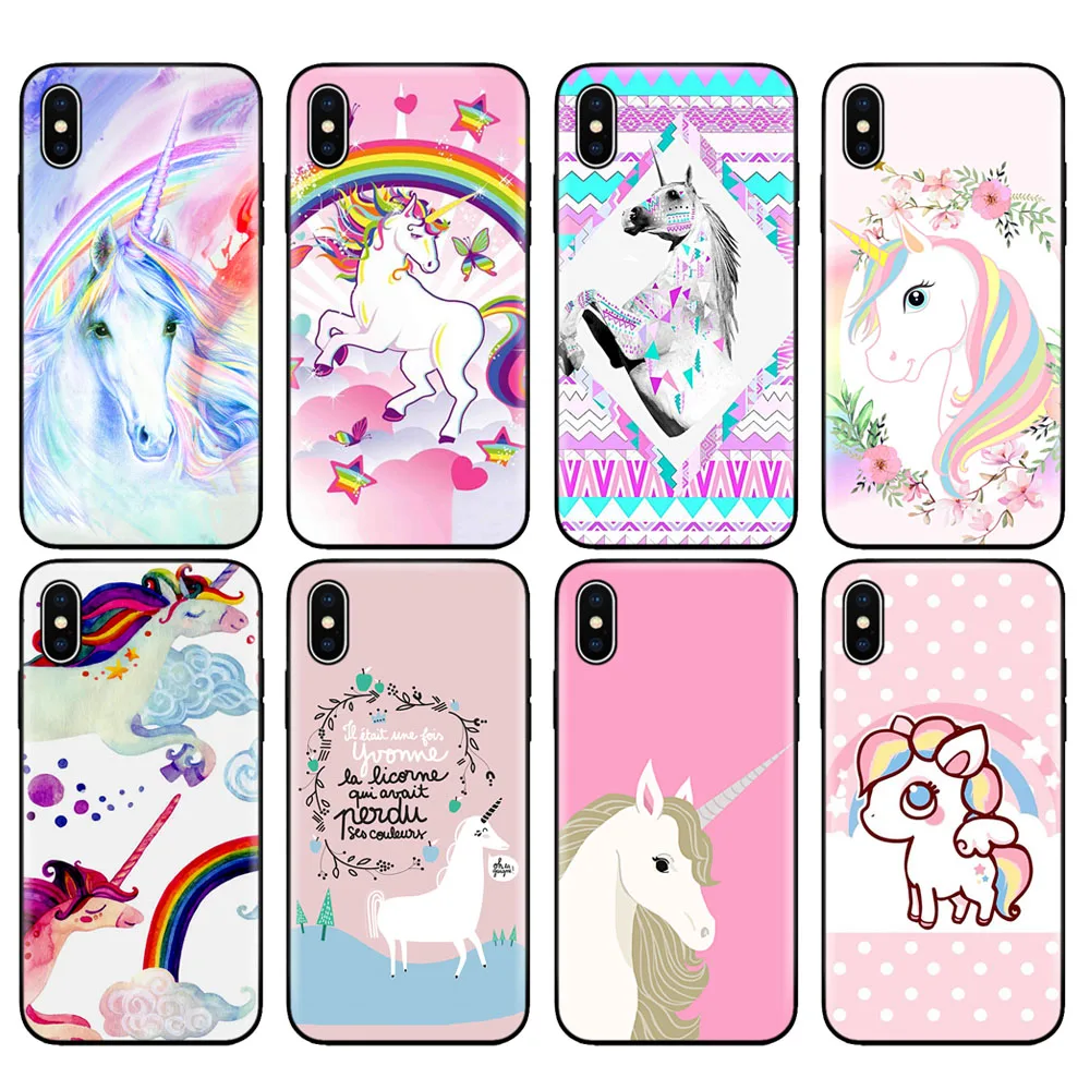 black tpu case for iphone 5 5s se 2020 6 6s 7 8 plus x 10 case cover for iphone xr xs 11 pro max case rainbow lovely unicorn free global shipping