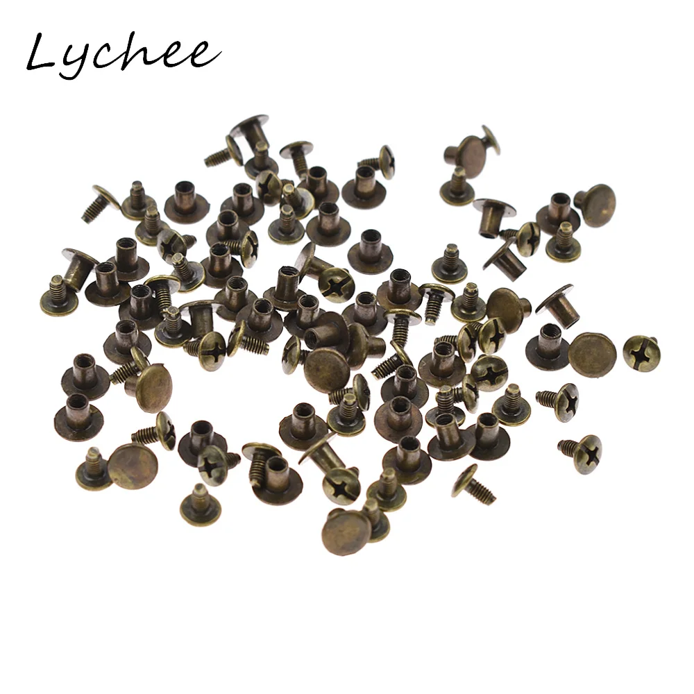 Lychee 50 наборов 8 5x8 мм бронзовые круглые плоские металлические шпильки винтовые