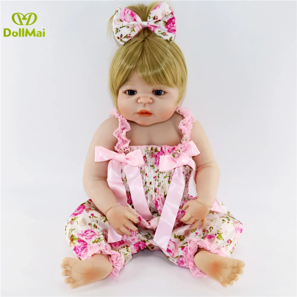 

Real Reborn Doll 23'' Lifelike Reborn Silicone Doll 57 Cm Full Vinyl Realistic Bebes Reborn Menina With Gold Hair Kid gift toy