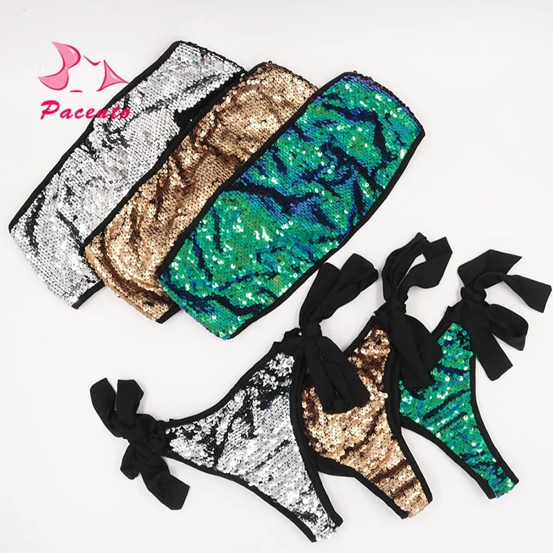 Pacento 2017 новинка сексуальное бикини с блестками бразильский купальник бандо